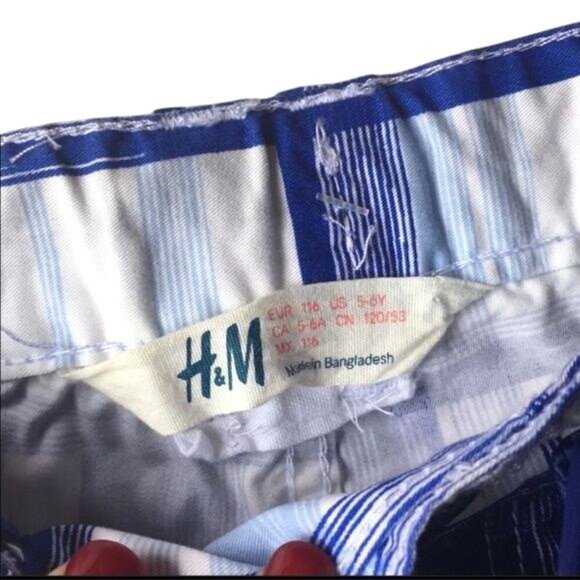 H&M Boys Blue Plaid Cargo Shorts With Adjustable Belt Size Boys 5 Cotton - Picture 4 of 8